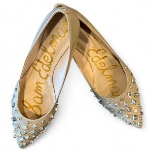 Sam Edelman Savannah Beige Studded Skimmer Pointed Toe Flats Size 7.5